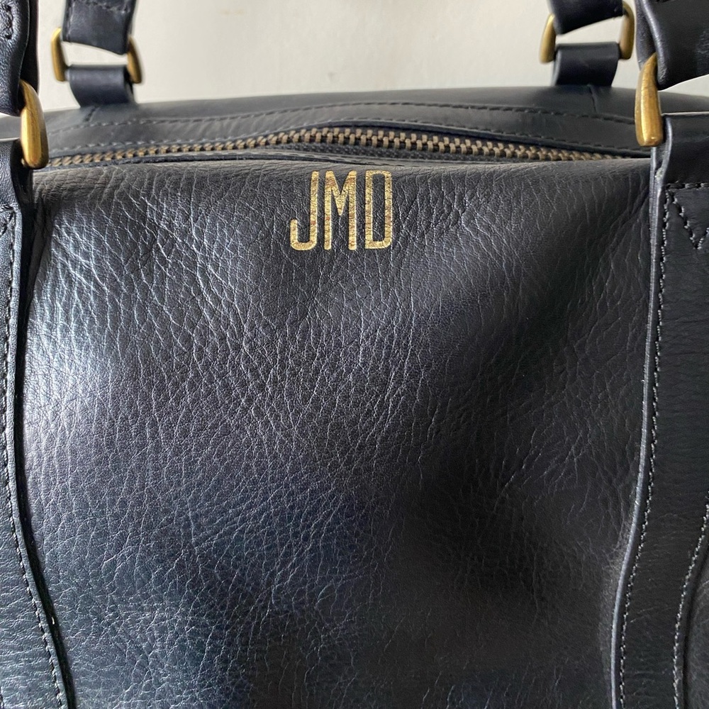 Madewell The Glasgow Satchel Black Pebbled Leather Duffel Bag Monogram JMD - Picture 6 of 15